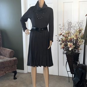 CALVIN KLEIN Charcoal Gray Cowl Neck Fit ‘n Flare Sweater Dress 1X~LIKE NEW!